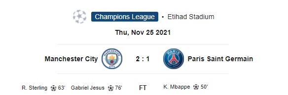 Highlight Manchester City 2-1 Paris Saint Germain