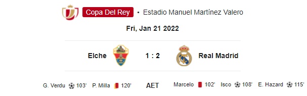 Highlight Copa del Rey Elche 1-2 Real Madrid