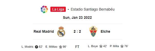 Highlight Real Madrid 2-2 Elche